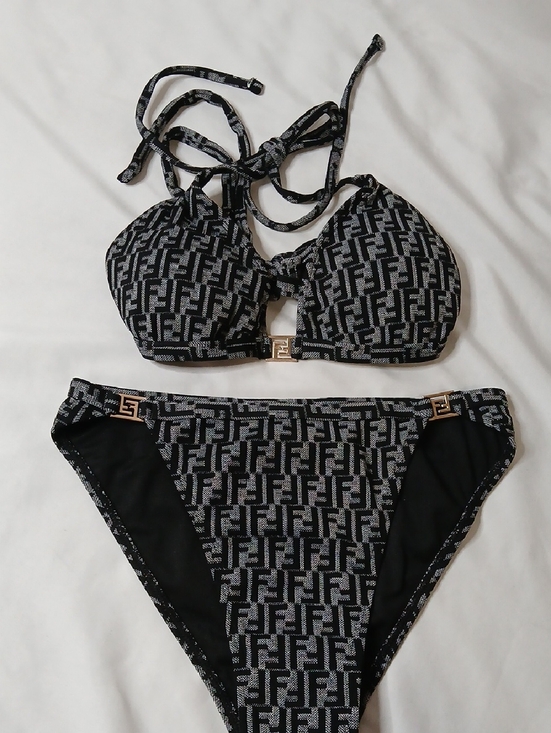 Fendi Other - Fendi Black & Gray Logo Print Bikini Set